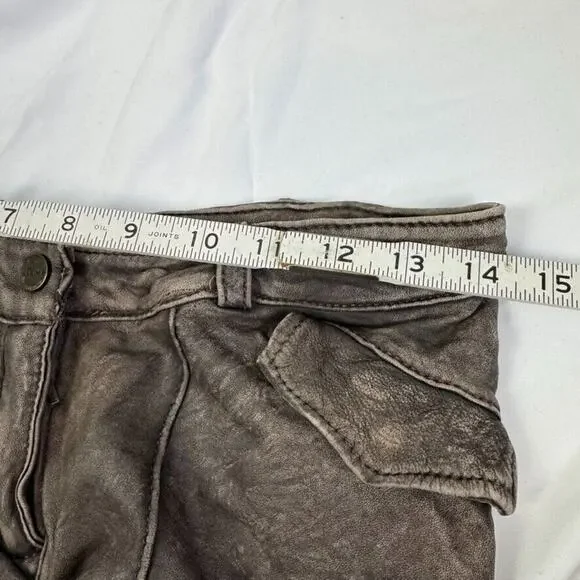 Doma Lamb Leather Mini Shorts 28" S Grey Brown Washed Vintage Finish $500 - Picture 6 of 16